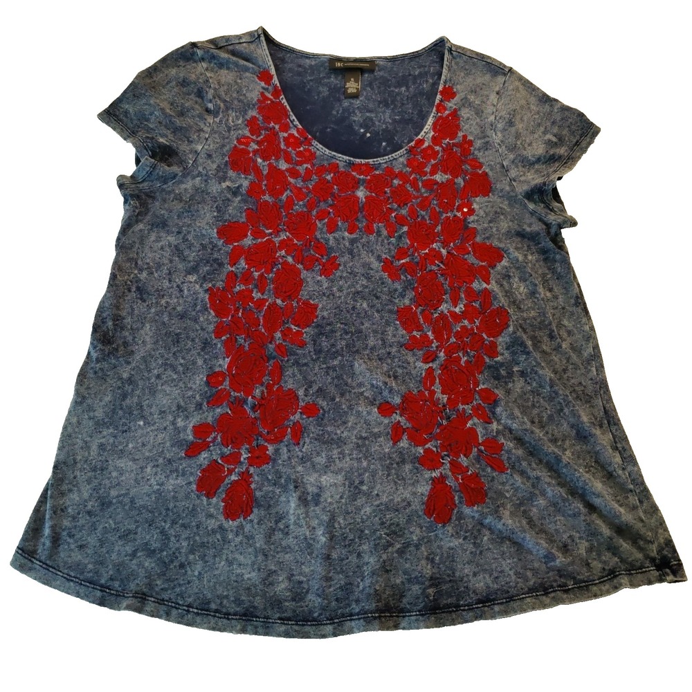 INC International Concepts Floral Embroidered T-shirt Boho Sequin Womens XL